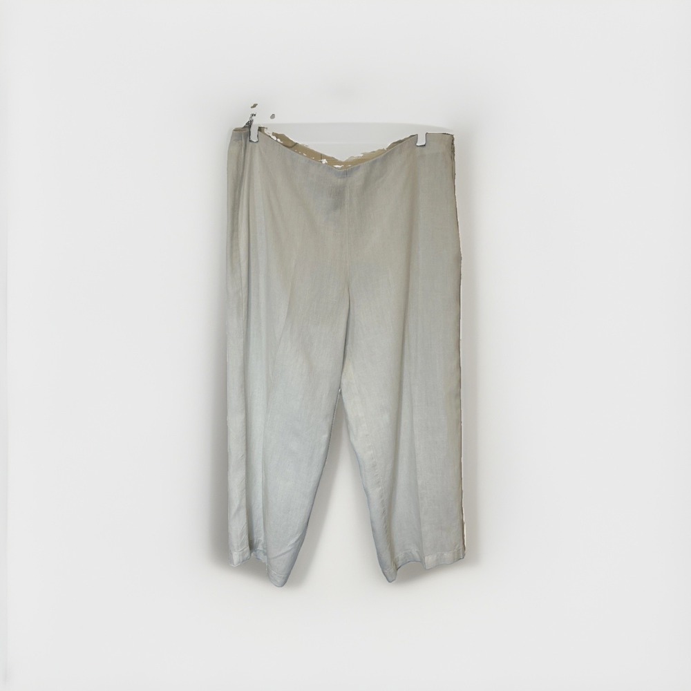 Eileen Fisher Pants Womens Large White 100% Irish Linen Wide Leg Side Zip Casual